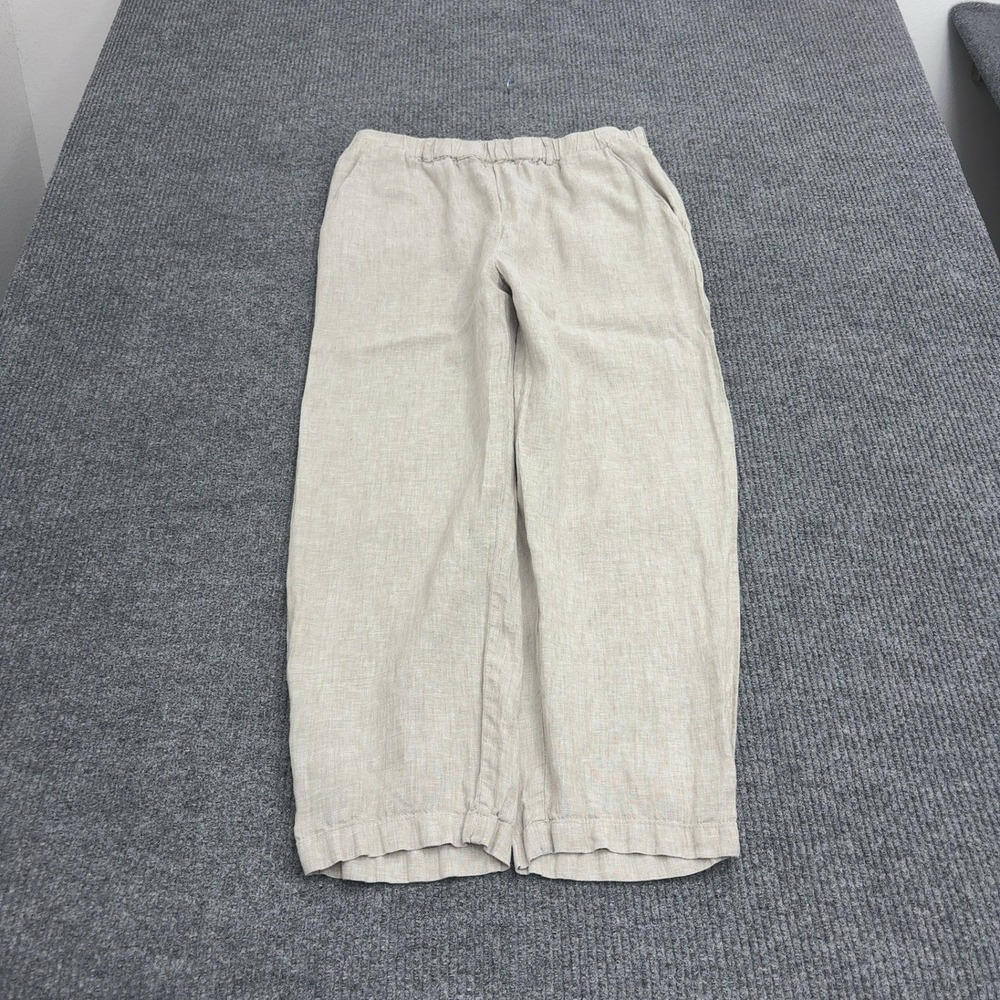 Quince Pants Womens L Beige Linen Elastic Waist Wide Leg Casual Minimalist